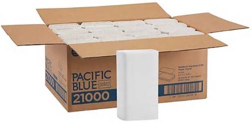PAPER TOWELS, MULTIFOLD, WHITE, PACIFIC BLUE, 2-PLY, 125 TOWELS/PK, 16 PACKS/CT LARGE