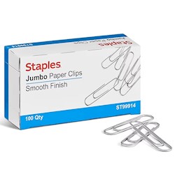 PAPER CLIPS, JUMBO, STAPLES, SMOOTH, 100/CT LARGE