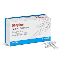 PAPER CLIPS, JUMBO, STAPLES, SILVER, 100/CT LARGE