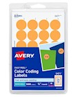 LABELS, COLOR CODING, AVERY, 3/4" DIA, NEON ORANGE, 1008 LABELS/CT THUMBNAIL