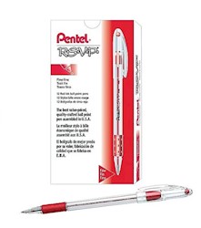 PENS, BALLPOINT, PENTEL, FINE POINT, RED INK, 12/CT LARGE