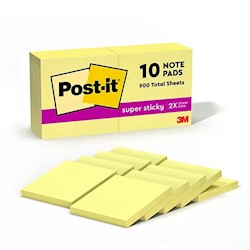 STICKY NOTES, POST-IT, 3" X 3", YELLOW, 90 SHEETS/PAD, 10 PADS/CT LARGE