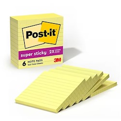 STICKY NOTES, POST-IT, 4" X 4", YELLOW, LINED, 90 SHEETS/PAD, 6 PADS/CT LARGE