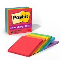STICKY NOTES, POST-IT, 4" X 4", ASSORTED COLORS, LINED, 90 SHEETS/PAD, 6 PADS/CT MAIN