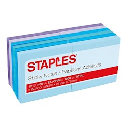 STICKY NOTES, STAPLES, 3" X 3", 100 SHEETS/PAD, 12 PADS/CT LARGE