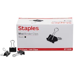 BINDER CLIPS, STAPLES, 0.6", MINI, BLACK, 144/CT LARGE