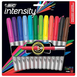 PERMANENT MARKERS, BIC, FINE TIP, ASSORTED COLORS, 12/CT LARGE