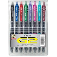 PENS, GEL, RETRACTABLE, PILOT G2, FINE POINT, ASSORTED COLORS, 8/CT MAIN