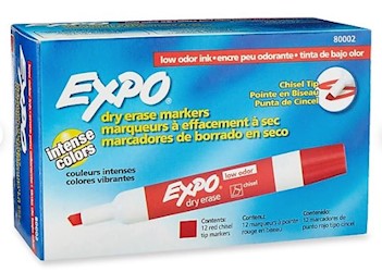 DRY ERASE MARKERS, EXPO, CHISEL TIP, RED, 12/CT LARGE