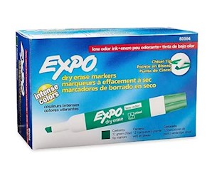 DRY ERASE MARKERS, EXPO, CHISEL TIP, GREEN, 12/CT LARGE
