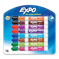 DRY ERASE MARKERS, EXPO, CHISEL TIP, ASSORTED COLORS, 16/CT LARGE