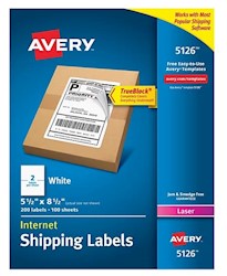 SHIPPING LABELS, AVERY, LASER, 5 1/2" X 8 1/2", WHITE, 2 LABELS/SHEET, 100 SHEETS/CT LARGE