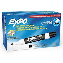 DRY ERASE MARKERS, EXPO, CHISEL TIP, BLACK, 12/CT LARGE