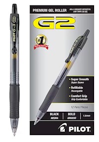 PENS, GEL, RETRACTABLE, PILOT G2, BOLD POINT, BLACK INK, 12/CT MAIN