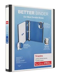 BINDER, 3 RING, STAPLES, D RING, 1", WHITE LARGE