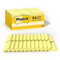 STICKY NOTES, POST-IT, 1 3/8" X 1 7/8", YELLOW, 100 SHEETS/PAD, 24 PADS/CT MAIN
