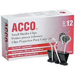 BINDER CLIPS, ACCO, SMALL, 0.31" CAPACITY, BLACK, 12/CT LARGE