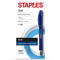 PENS, GEL, RETRACTABLE, STAPLES, MEDIUM POINT, RED INK, 12/CT LARGE
