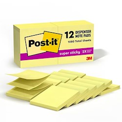 STICKY NOTES, POST-IT, 3" X 3", YELLOW, 90 SHEETS/PAD, 12 PADS/CT LARGE