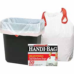 13 GALLON, 0.6 MIL, WHITE, 24" X 27.38", LOW DENSITY, DRAWSTRING, 50/CT LARGE