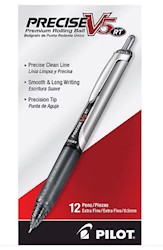 PENS, ROLLERBALL, RETRACTABLE, PILOT V5 RT, EXTRA FINE POINT, BLACK INK, 12/CT LARGE