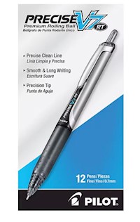 PENS, ROLLERBALL, RETRACTABLE, PILOT V7 RT, FINE POINT, BLACK INK, 12/CT MAIN