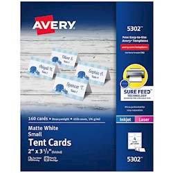 TENT CARDS, SMALL, AVERY, 2" X 3.5", MATTE WHITE, INKJET/LASER, 160/CT LARGE