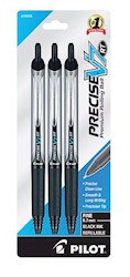PENS, ROLLERBALL, RETRACTABLE, PILOT V7 RT, FINE POINT, BLACK INK, 3/CT LARGE