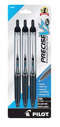 PENS, ROLLERBALL, RETRACTABLE, PILOT V7 RT, FINE POINT, BLACK INK, 3/CT MAIN
