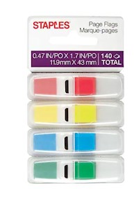 PAGE FLAGS, STAPLES STICKIES, 0.47"W, ASSORTED COLORS, 140/CT MAIN