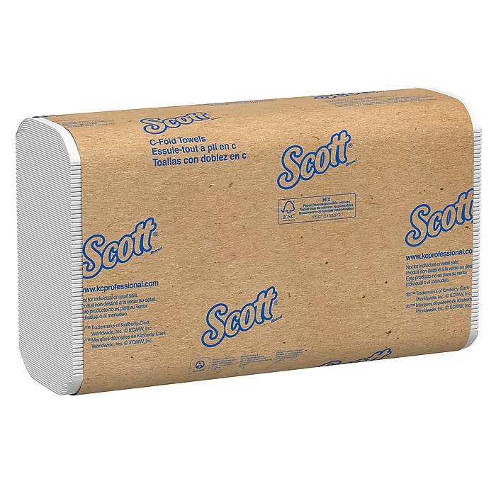 PAPER TOWELS, C-FOLD, SCOTT, RECYCLED, WHITE, 1-PLY, 200 SHEETS/PK, 12/CT LARGE