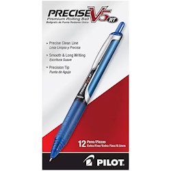 PENS, ROLLERBALL, RETRACTABLE, PILOT V5 RT, EXTRA FINE POINT, BLUE INK, 12/CT LARGE