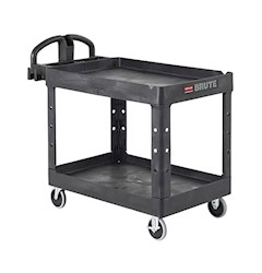 UTILITY CART, RUBBERMAID, HEAVY DUTY, 2-SHELF, PLASTIC/POLY, BLACK LARGE