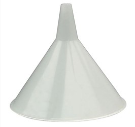 FUNNEL, WHITE, 2 QT, PLEWS, SAFE FOR CHEMICALS AND PETROLEUM PRODUCTS LARGE