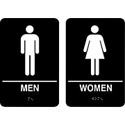 SIGN, COSCO, WOMEN & MEN, INDOOR RESTROOM, ADA, BLACK, 6"W X 9"H THUMBNAIL