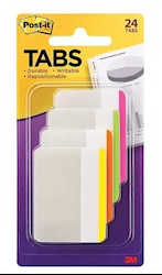 FILING TABS, POST-IT, ASSORTED COLORS, 2"W, 24 TABS/CT LARGE