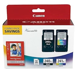 INK, CARTRIDGE, HIGH YIELD, CANON 240XL/241XL, BLACK & TRICOLOR, WITH 4X6 PHOTO PAPER, 2/CT LARGE