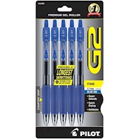 PENS, GEL, RETRACTABLE, PILOT G2, FINE POINT, BLUE INK, 5/CT MAIN
