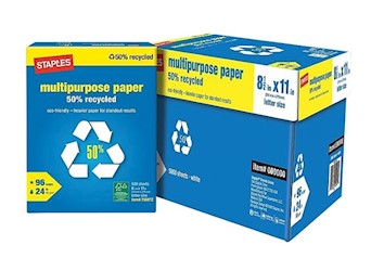 PAPER, MULTIPURPOSE, 50% RECYCLED, 8.5" X 11", 24 LBS, WHITE, 500 SHEETS/REAM, 10 REAMS/CT LARGE