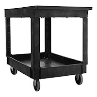 UTILITY CART, RUBBERMAID, 2-SHELF, PLASTIC/POLY, SWIVEL WHEELS, BLACK MAIN