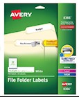 FILE FOLDER LABELS, AVERY, LASER/INKJET, 2/3" X 3 7/16", WHITE, 750 LABELS/CT THUMBNAIL