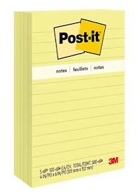 STICKY NOTES, POST-IT, 4" X 6", YELLOW, LINED, 100 SHEETS/PAD, 5 PADS/CT MAIN