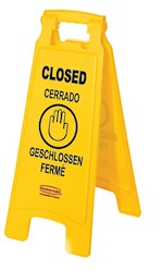 CLOSED SIGN, 2-SIDED, RUBBERMAID, YELLOW, 26" X 11" LARGE