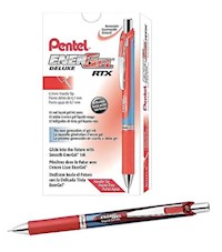 PENS, GEL, RETRACTABLE, PENTEL ENERGEL RTX, NEEDLE TIP MEDIUM POINT, RED INK, 12/CT MAIN