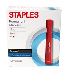 PERMANENT MARKERS, STAPLES, MEDIUM POINT, RED, 12/CT LARGE