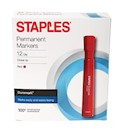 PERMANENT MARKERS, STAPLES, MEDIUM POINT, RED, 12/CT THUMBNAIL