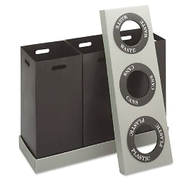 RECYCLING BIN, 3 BIN, 28 GAL, PLASTIC, BLACK LARGE