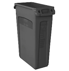 TRASH CAN, RUBBERMAID, SLIM JIM, CONTAINER, VENTED, 23 GALLON, BLACK, 30"H x 11"W x 22"D LARGE
