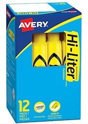 HIGHLIGHTERS, AVERY, DESK STYLE, CHISEL TIP, YELLOW, 12/CT LARGE