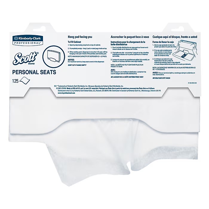 TOILET SEAT COVERS, SANITARY, SCOTT, WHITE, 18" x 15", 125/PK MAIN